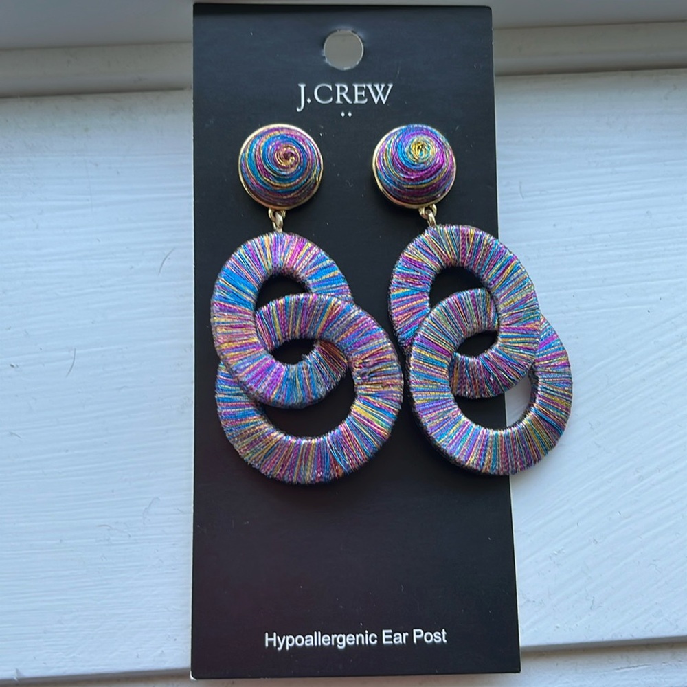 J. Crew Multicolor Thread-Wrapped Linked Hoop Drop Earrings